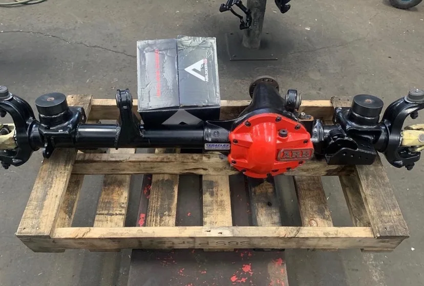 Rebuilt front axle assembly with an ARB air locker differential, ready for fitting